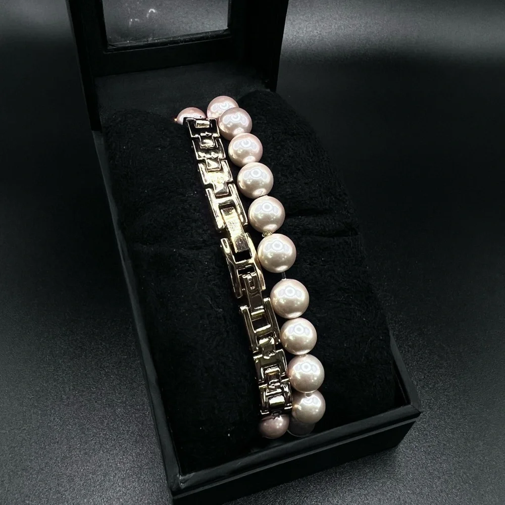 Sekonda Rose Gold Tone Watch & Pearl Bracelet Set New